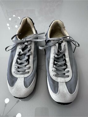 Zara Women’s Grey Suede & Fabric Lace-Up Sneakers